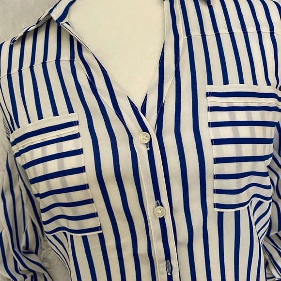 Express royal blue & white striped casual blouse - Picture 4 of 8